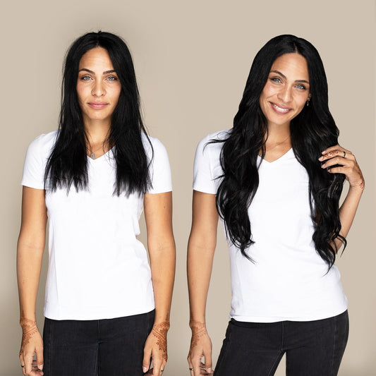 The Audrey - #1 Noir (aka Jet Black) 22" Seamless Clip-In Hair Extensions (Volume Bundle)