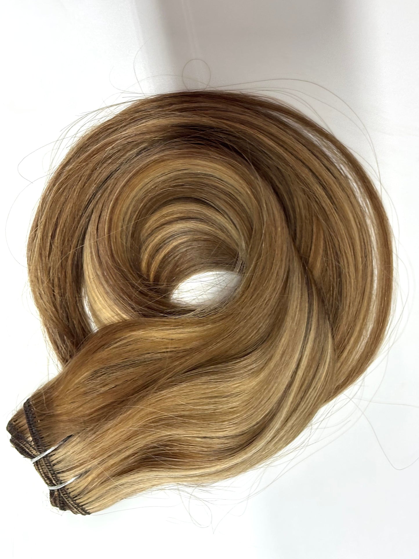 Machine-Tied Weft 28" 180g Pro Blend Hair Extensions - #4/27 Chocolate Brulé (aka Highlight Chocolate Brown)