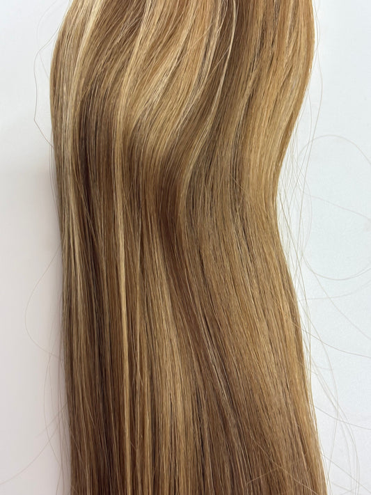 Machine-Tied Weft 28" 180g Pro Blend Hair Extensions - #4/27 Chocolate Brulé (aka Highlight Chocolate Brown)