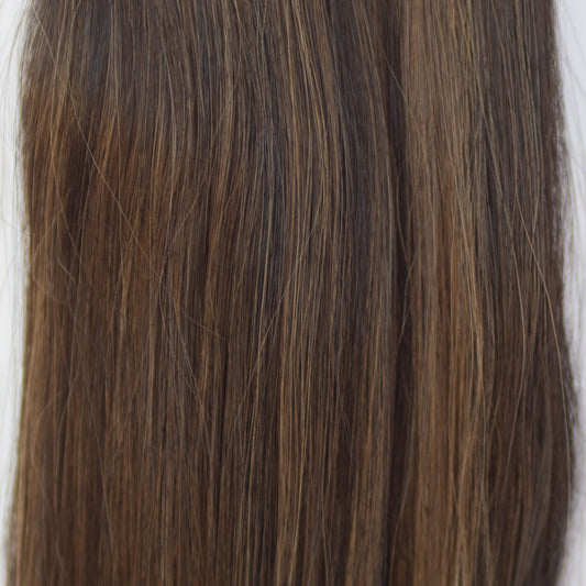 Machine-Tied Weft 20" 145g Pro Blend Hair Extensions - #1B/2/6 Dark Chocolate Caramel (aka Piano Key Chocolate Drip)