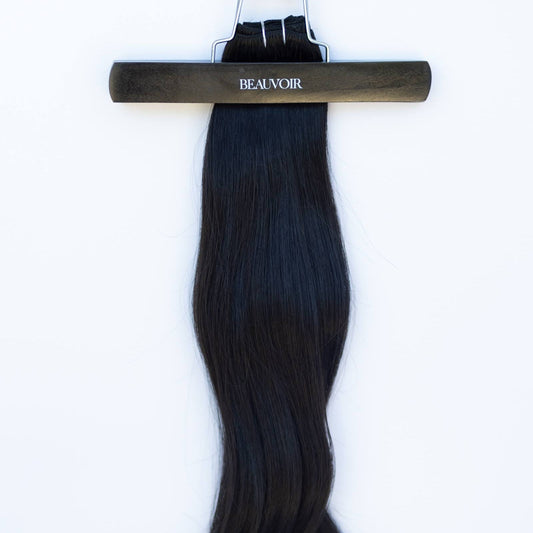 Machine-Tied Weft 22" 160g Pro Blend Hair Extensions - #1B Midnight (aka Off Black)