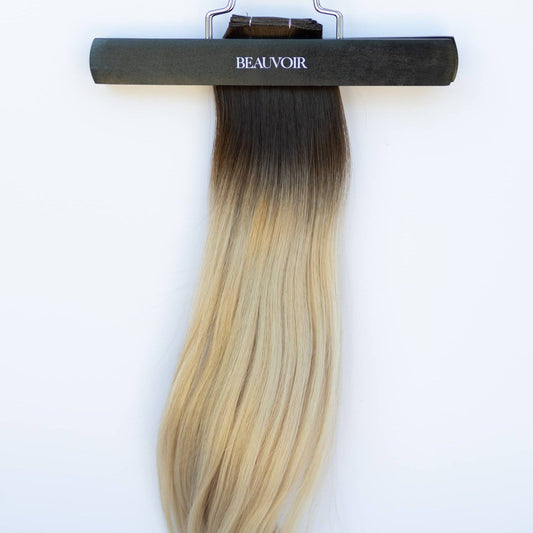 Genius (Micro) Weft 22" 88g Pro Blend Hair Extensions - #2/18 Café Noir Balayage (aka Balayage Dark Brown/Dirty Blonde)