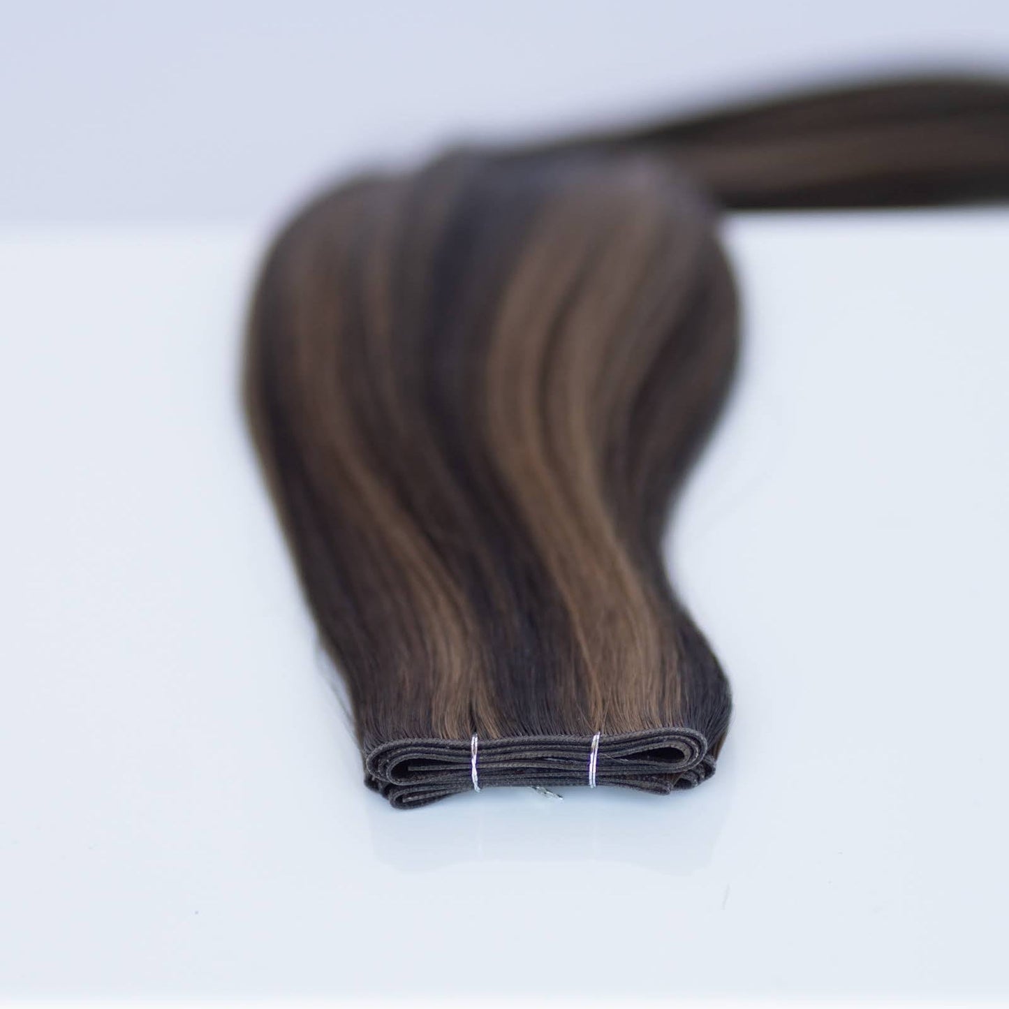 Genius (Micro) Weft 16" 60g Pro Blend Hair Extensions - #1B/2/6 Dark Chocolate Caramel (aka Piano Key Chocolate Drip)